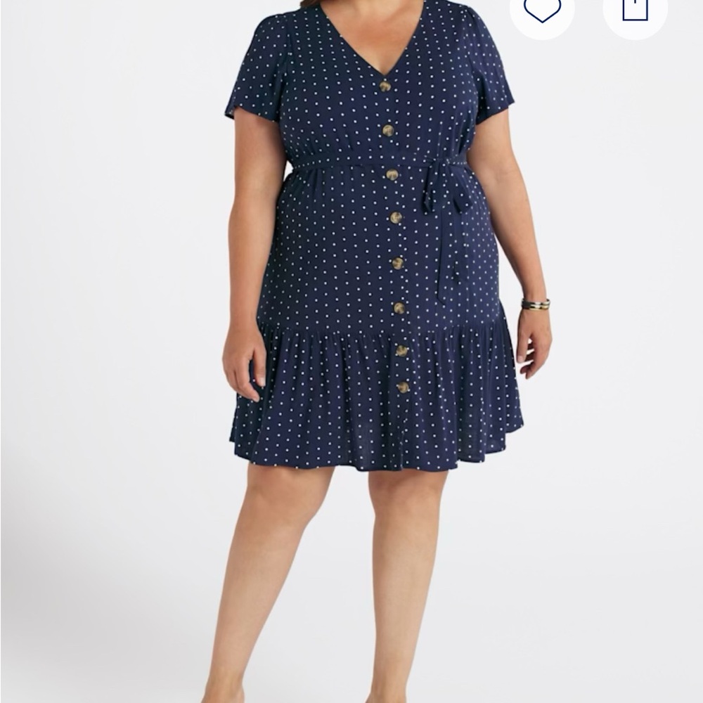 NWOT Navy Polka Dot Button-Down Dress
